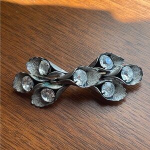 Vintage Art Deco brooch pin silver floral rhinestones oblong 1940s